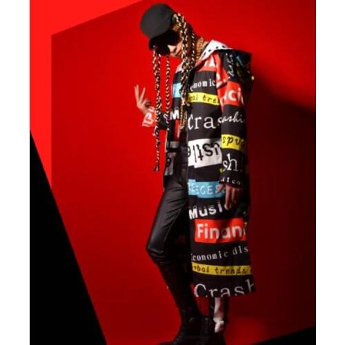 Long cloak jacket men clothes mens jackets and coats Printed letters jaqueta masculina chaqueta hombre casaco masculino
