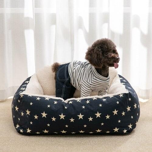Stars Pattern Dog House Kennel Cat Nest Warm Velvet Pet Sofas Removable and Washable Pet Sleeping Cushion Teddy Mat Puppy Basket