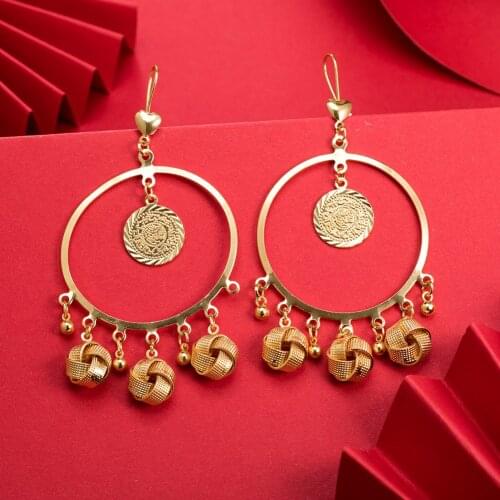 Dubai Gold Color Earrings 24K For Women Wedding Jewelry Womens Earrings For Girls Bridal Wife Gifts African Dubai French