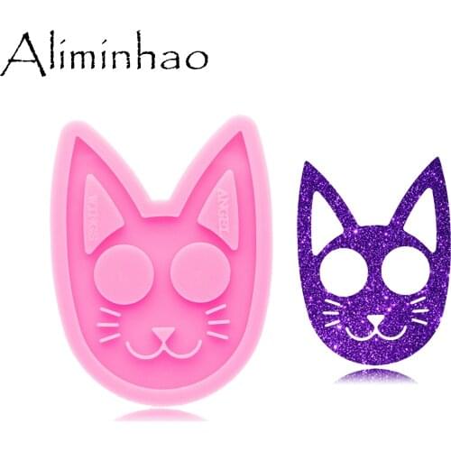 DY0609 Shiny Glossy Cat head Keychain Mold - DIY Handmade charms Mold - Resin Crafting Mold - Epoxy Jewellery Silicone Mold