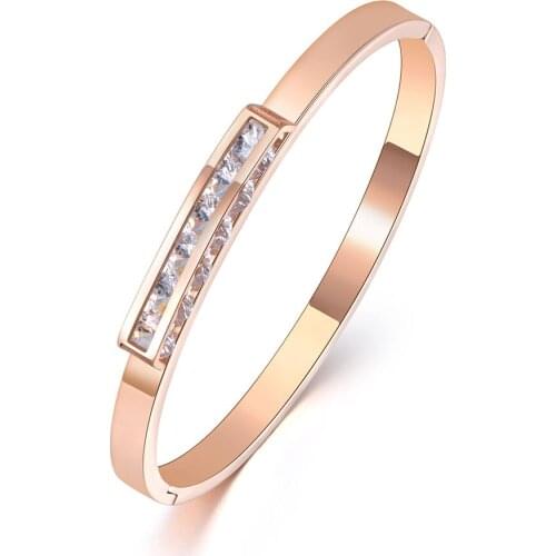 Ol Style AAA Cubic Zirconia Cuff Bangles & Bracelet Jewelry White Gold Stainless Steel Wedding Bangle For Women B19036