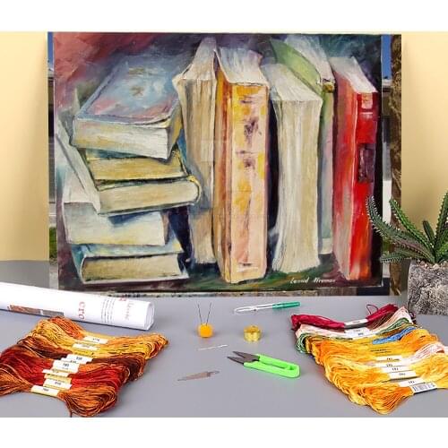 Oil Painting Style Printed Water-Soluble Canvas 11CT Cross-Stitch Embroidery Kit DMC Threads Needlework Knitting Stamped