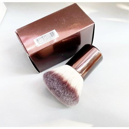 No.7 Finishing Makeup Brush Portable Powder Blush Bronzer Kabuki Brush Brown Metal Beauty Cosmetics Tool