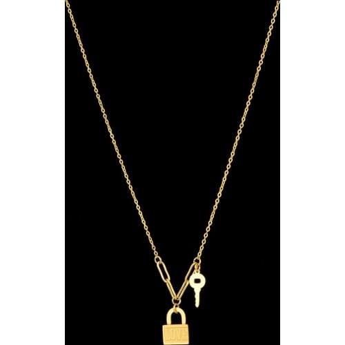 Fashion Key Lock Pendant Necklace for Women Man Gold/Silver Color Lock Stainless Steel Couple Necklace Sweet Jewelry Gifts