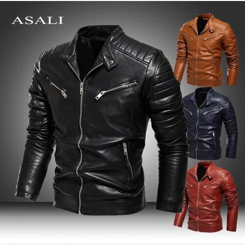 2021 Winter Coat Leather Faux Jacket Men Motorcycle Biker Male Business Casual Jackets Cotton Jacket Soldier Mens Bomber Style