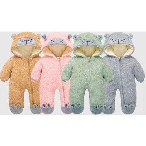 2021 Autumn Winter Baby Romper Thicken Clothes Hooded Coat Cartoon Baby Boys Girls Jumpsuit Newborn Bodysuits