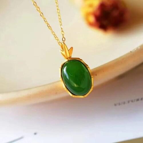 Natural Hetian Jade Green Jade Bamboo Joint Pendant Necklace S925 Sterling Silver Bamboo Pendant Ancient Silver Gift Gift Orname