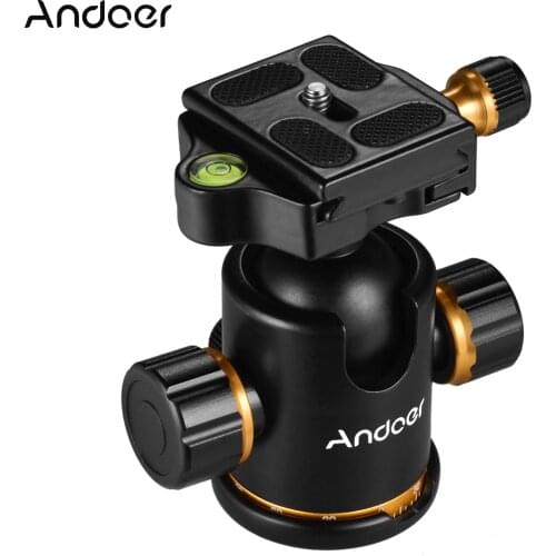 Andoer Panoramic Tripod Ball Head Aluminium Alloy Ballhead Mount Adapter 360 Degree Rotating+QR Plate Tripod Head for Cameras