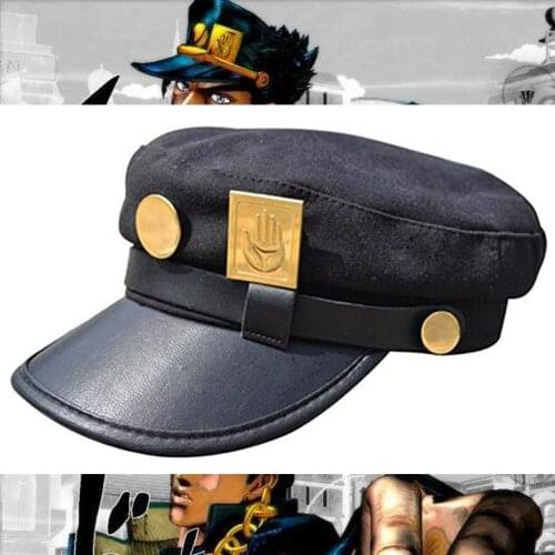 Anime Jo Jos Bizarre Adventure Cosplay Caps Jotaro Kujo Army Military Flat Cap JO JO Hat Badges