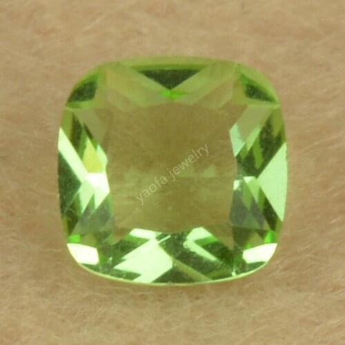 Sale 3x3~12x12mm 5A Apple Green Color Glass Stone Cushion Shape Princess Cut Synthetic Glass Gems For Jewelry