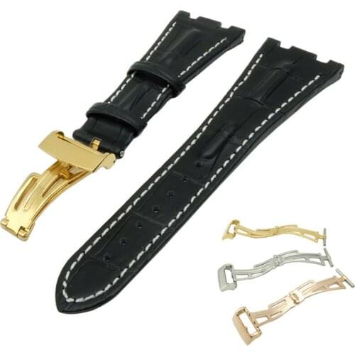 For AP straps 28mm black blue 100% Genuine Leather Handmade Watch Band Strap With Steel Deployment Buckle Watchband+Screwdvire