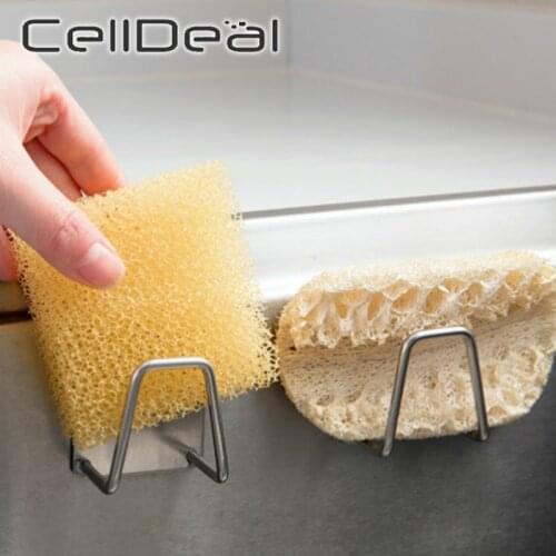 1pcs Non Perforated Kitchen Stainless Steel Sponges Holder Self Adhesive Sink Sponges Drain Drying Rack Kitchen Sink Organizer