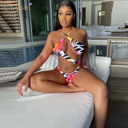 HAOYUAN Sexy Leopard Bodycon Bodysuit Tie Dye Hollow Short Rompers for Women Summer Beachwear Swimsuit One Piece Club Outfits