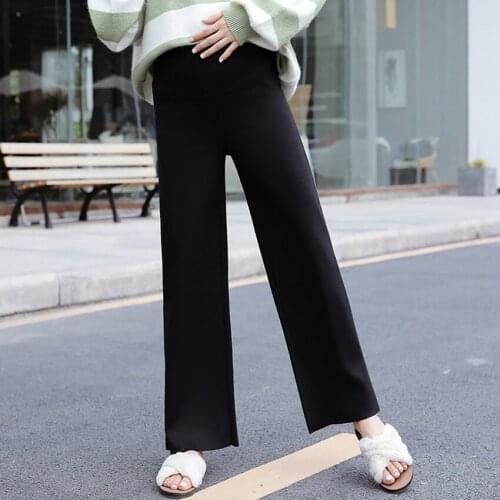 Pregnant women wide leg pants new autumn and winter Korean version of the loose straight casual knit pregnant stomach lift pants