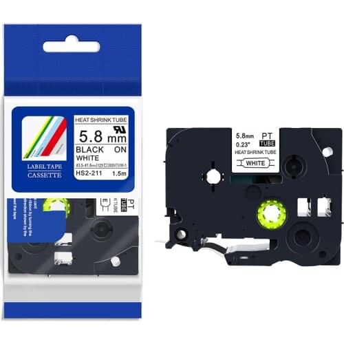 4PCS PUTY HSe211 HS2-211 Heat Shrink Tube Label Tape 5.8mm Black on White for P-touch Printers compatible with brother
