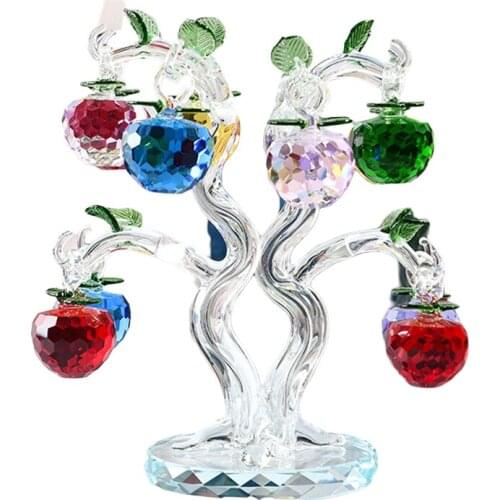 Crystal Glass Apple Tree Ornaments with 12pcs Hangs Faceted Apples Home Decor Figurine Christmas New Year Crafts Gifts Souvenir