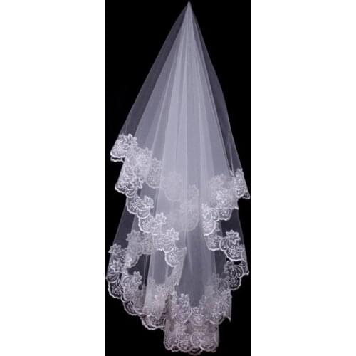 Women Bridal Short Wedding Veil White One Layer Lace Flower Edge Appliques wedding accessories for women bride