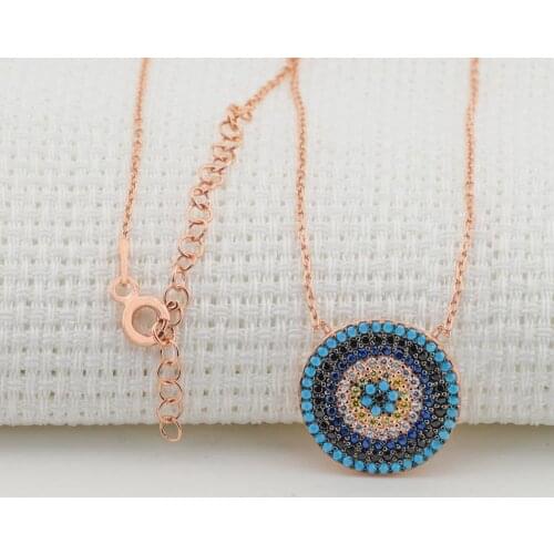 925 Sterling Silver Women Necklace with Evil Eye Design and Zircon Stone Fashion Trendy Women Jewelry Made in Turkey
