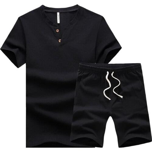 2021 Summer Fashion Sportsuit Linen Shirts Men+Shorts Set Men Short Sleeve Shirts Casual Men Sets Tracksuit Plus Size 5XL