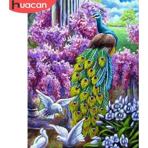 HUACAN 5d Diamond Painting Peacock Mosaic Flower DIY Diamond Embroidery Cross Stitch Animal Needlework Home Decor