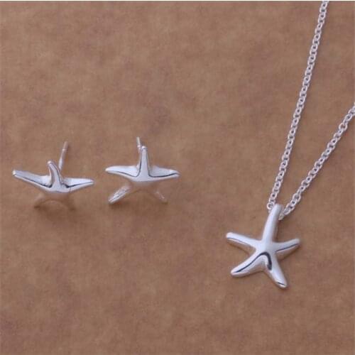 AS079 Hot Sale Silver Plated Color Jewelry Sets For Women Wholesale High Quality Classic Earring 280 + Necklace 595