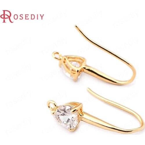 B084)6 pieces 22mm Heart 6mm 24K Gold Color Brass + Zircon Heart Shape Earrings Hooks High Quality Jewelry Findings Accessories
