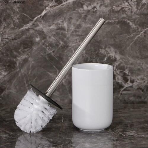 White Ceramic Base Home Hotel Bathroom Accessories Floor-Standing Plastic Brush Toilet Brush Quick Clean Tool Cleaning Brush