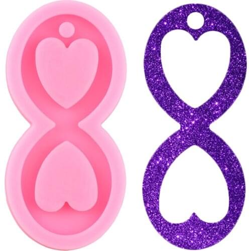 Shiny Glossy Heart Infinity Keychain Silicone Mold Polymer Clay Pendant Molds Handmade Eardrop Epoxy Moulds