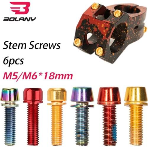 BOLANY 6pcs Bicycle Stem Screws M5/M6*18mm Handlebar Riser Bolts Colorful Ultralight Stainless-Steel MTB Road bike Accessories
