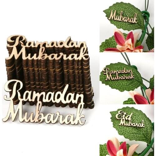 15pcs Eid Mubarak Wood Letter Ornament Ramadan Kareem DIY Wooden Alphabet Muslim Islam Festiva Craft Home Decoration