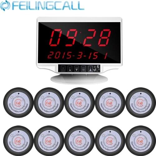 FL-888 Receiver Host 999 Channel +10Pcs Call Button Pager Wireless Paging System for Restaurant Waiter Nursing Calling Service