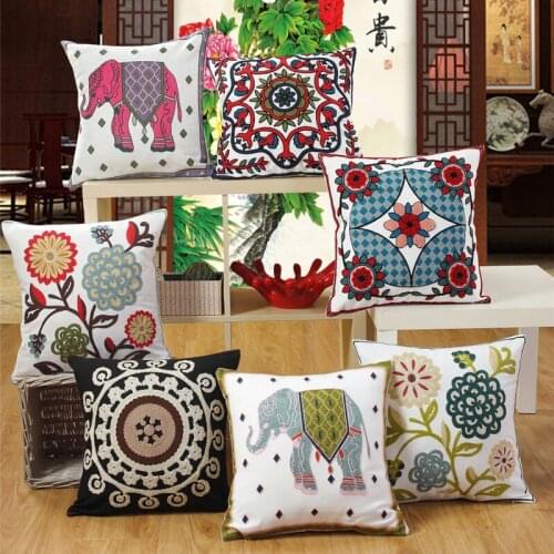 Hap-deer cottom embroider Cushion for Sofa Car Seat National floral geometry housewarming gift Throw Pillow retro HomeDecorative