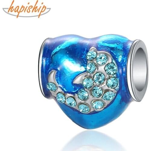 Hapiship 2021 Original Daisy New Fashion Sweet Heart Dolphin CZ Charm Beads Fit Charm Bracelet Female DIY Jewelry Making CZ034