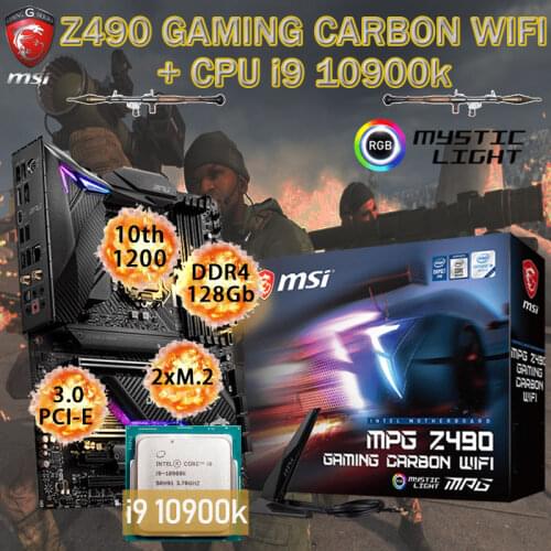 LGA1200 MSI MPG Z490 GAMING CARBON WiFi Motherboard+Intel Core i9 10900k CPU Set DDR4 128GB M.2 PCI-E 4.0 Placa-mãe Desktop Z490