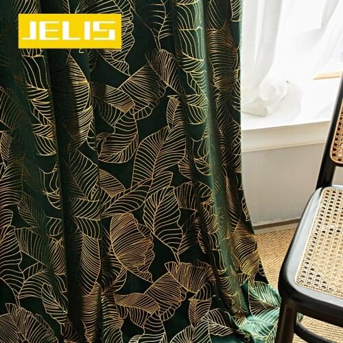 JELIS Light Luxury Green Blackout Curtains for Bedroom Living Room Curtains Luxury Home Decor Color Curtains Bronzing Velvet
