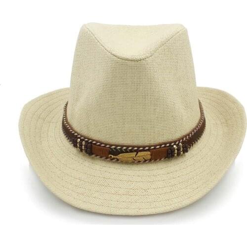 Summer Straw Women Men Hollow Western Cowboy Hat With Fashion Belt For Beach Sun Hat Sombrero Cap billycock Caps Size 58CM