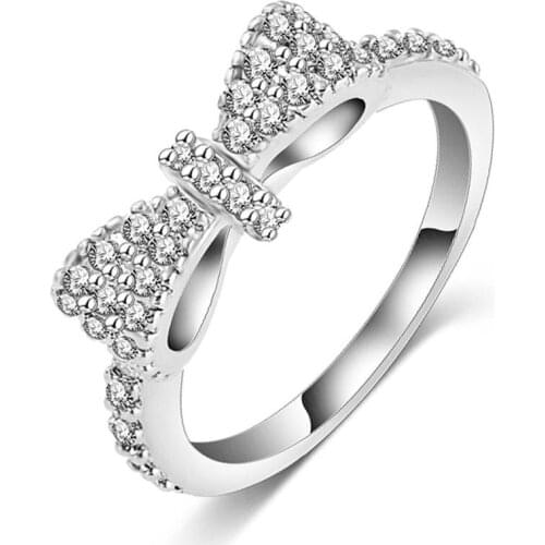 Fashion Jewelry Elegant Bow Full Diamond Engagement Ring Personality Simple Ladies Luxury Romantic Jewelry Gift Free Shipping