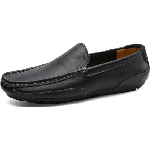 Genuine Leather Men Casual Shoes Brand 2021 Italian Men Loafers Moccasins Breathable Slip on Black Driving Shoes Plus Size 37-47