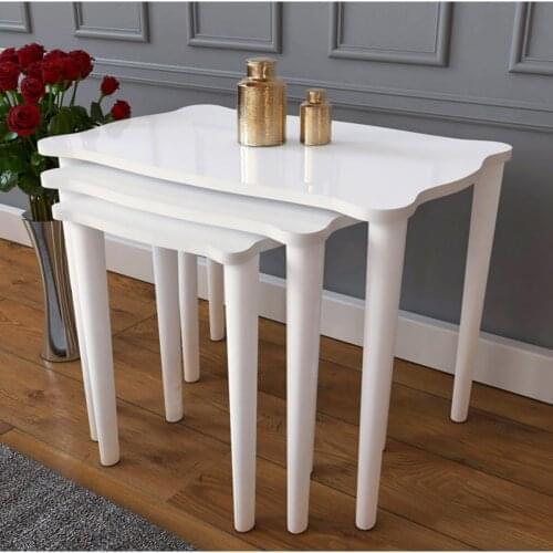 Flora Series Mdf White 3 Piece Nesting Table Set-MDF + Lacquer Paint