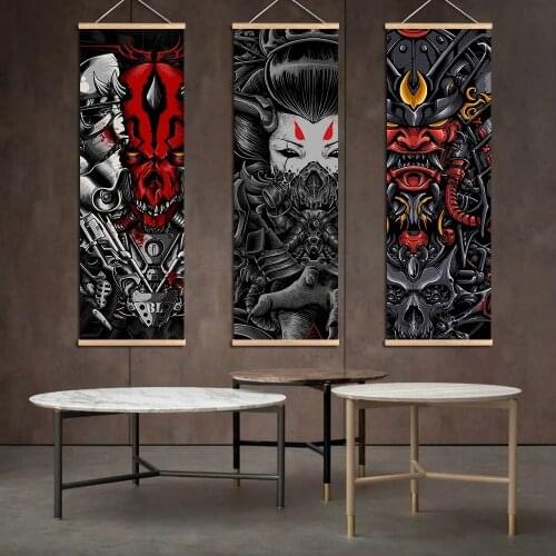 Wall Art Pictures Japanese Black Death Industrial Scroll Poster Living Room Farmhouse Decor Warrior Scroll Painting Poster Print