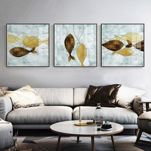 Brown Wood Grain Gold Fish Painting Abstract Wall Art Posters Canvas Pictures and Prints for Living Room Electric Box Decoration