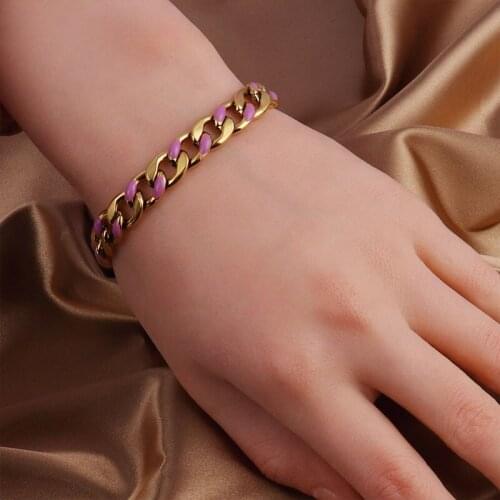 New Fashion Color Thick Chain Bracelet Stainless Steel Bracelets For Women Curb Cuban Chunky Punk Women Bracelet Jewelry Gift