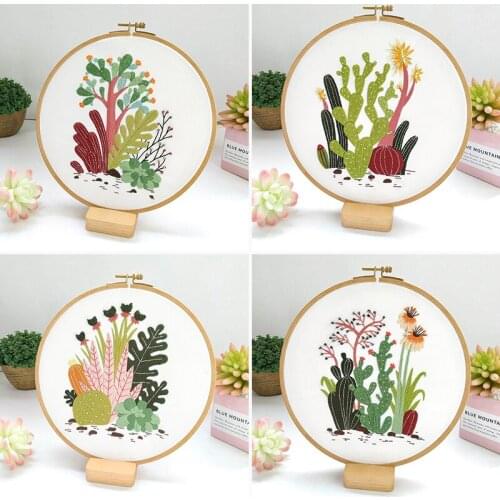 New Arrival Cactus Embroidery Kit DIY Handcrafted Embroidered Needlework Set Cross Stitch Sewing Supplies Hanmade Home Decor