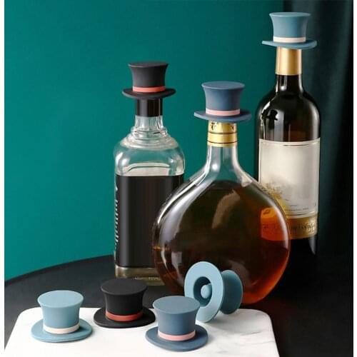 New Wine Stoppers Reusable Easy to Use Silicone Gentleman Hat Bottle Stopper for Kitchen Family Bar Preservation Tools