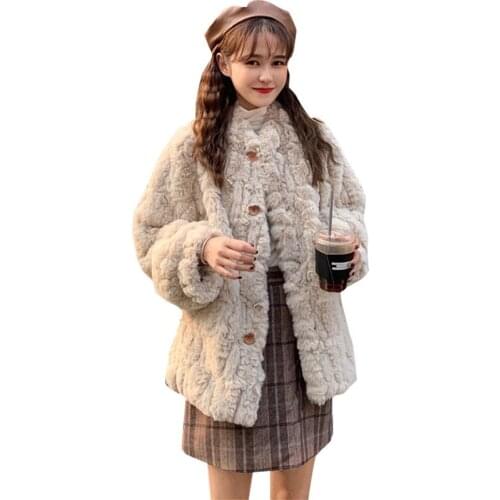 Autumn Winter Lamb Cashmere Coat Women Thickened Mid-length Lazy Style Loose Fur Furry Jacket Student Woolen Outwear Plus Size