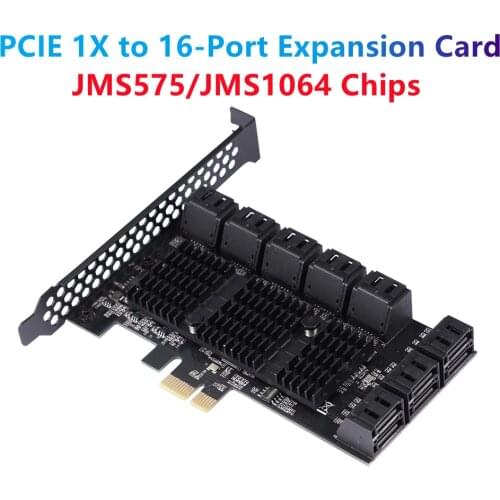 New PCIE SATA Expansion Card PCIE 1X to 16-Port SATA3.0 6Gbps SATA III Multi-Port Hard Disk Adapter Riser Card for PC Computer