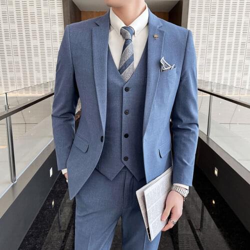 Jackets Blazer Vest Pants 3 Pieces 2021 Fashion Mens slim fit Business Suits Male High-grade groom married dress Costume Homme