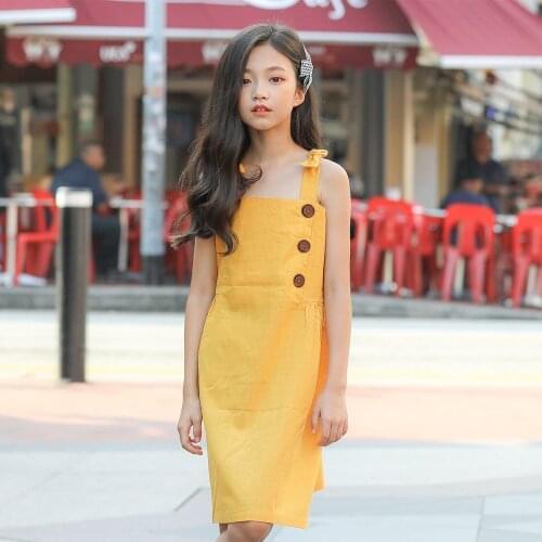 Solid Lolita Style The Dress for Girls Clothes Shoulder Bow Strap Girls Summer Dress For 10 12 years old children flare dresses