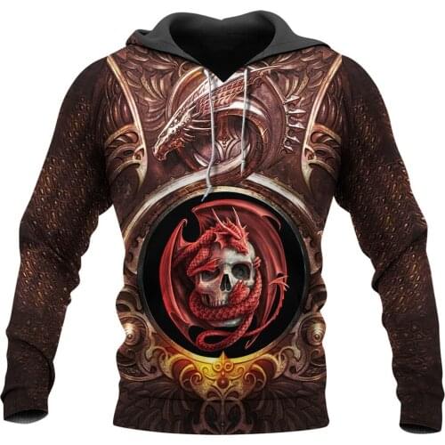 Unisex Casual Hoodies Dragon and Skull 3D Printed Sweatshirts Harajuku Fashion Zip Hoodies DY131