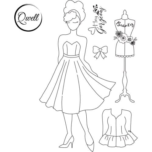 QWELL Beauty Girl in Skirt and High Heels Model Hanger Clear Silicone Stamps DIY Craft Scrapbooking Making 2021 Hot Sale